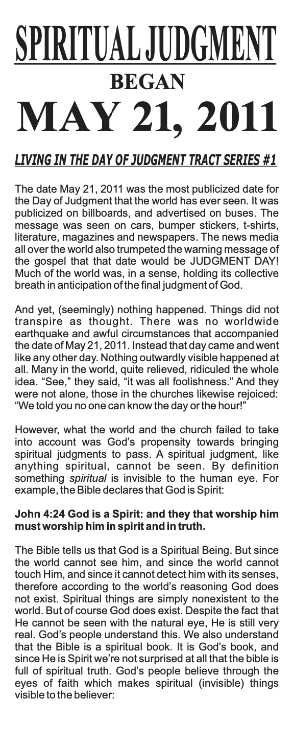 Spiritual Judgment Began May 21, 2011 Tract Cover